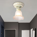 Single Head Floral Flush Light Retro Style White Opaline Glass Ceiling Fixture with Carving Pattern Clearhalo 'Ceiling Lights' 'Close To Ceiling Lights' 'Close to ceiling' 'Flush mount' Lighting' 1598360