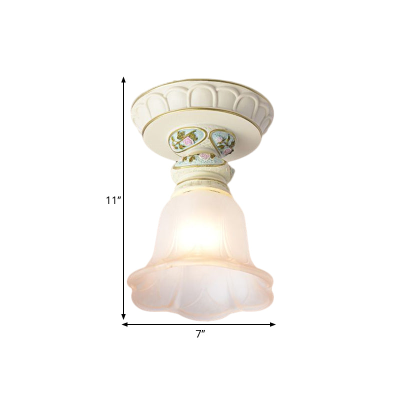 Single Head Floral Flush Light Retro Style White Opaline Glass Ceiling Fixture with Carving Pattern Clearhalo 'Ceiling Lights' 'Close To Ceiling Lights' 'Close to ceiling' 'Flush mount' Lighting' 1598362