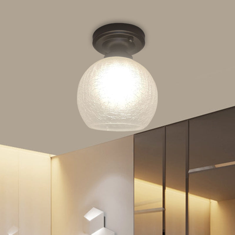 Rural Style Global Flush Light Single Bulb White Textured Glass Ceiling Mounted Fixture in Black, 6"/7"/8" Wide Clearhalo 'Ceiling Lights' 'Close To Ceiling Lights' 'Close to ceiling' 'Flush mount' Lighting' 1598377
