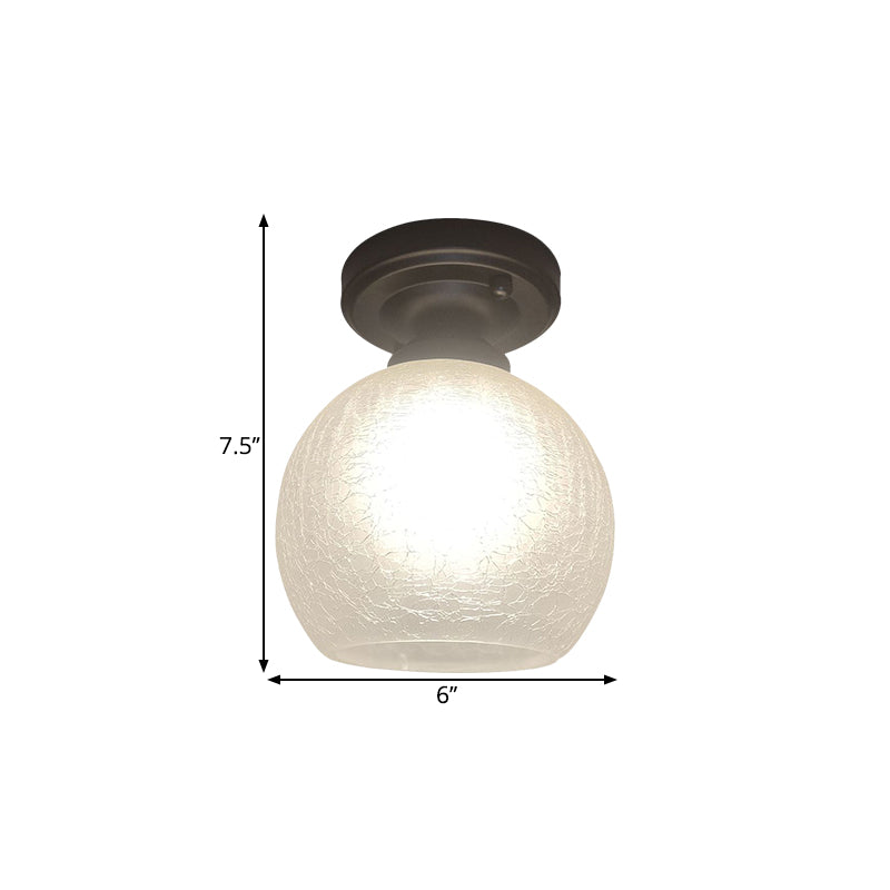 Rural Style Global Flush Light Single Bulb White Textured Glass Ceiling Mounted Fixture in Black, 6"/7"/8" Wide Clearhalo 'Ceiling Lights' 'Close To Ceiling Lights' 'Close to ceiling' 'Flush mount' Lighting' 1598379