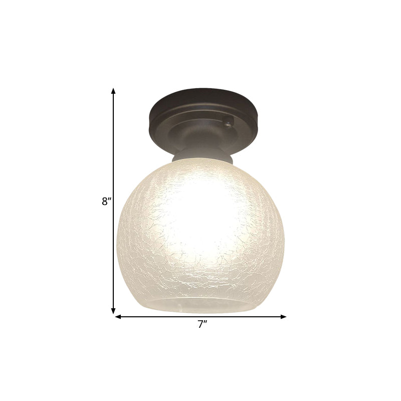 Rural Style Global Flush Light Single Bulb White Textured Glass Ceiling Mounted Fixture in Black, 6"/7"/8" Wide Clearhalo 'Ceiling Lights' 'Close To Ceiling Lights' 'Close to ceiling' 'Flush mount' Lighting' 1598380