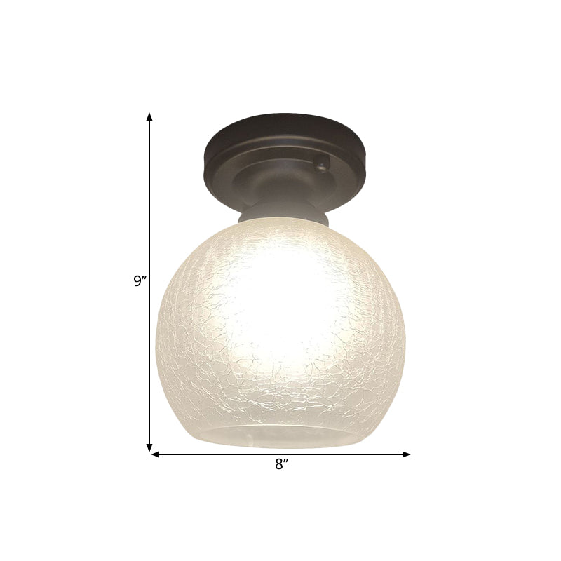 Rural Style Global Flush Light Single Bulb White Textured Glass Ceiling Mounted Fixture in Black, 6"/7"/8" Wide Clearhalo 'Ceiling Lights' 'Close To Ceiling Lights' 'Close to ceiling' 'Flush mount' Lighting' 1598381