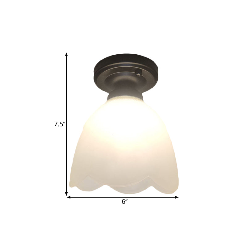 Frosted Glass Black Ceiling Fixture Flower Bud 1-Head Loft Style Flush Mount Lamp for Hallway