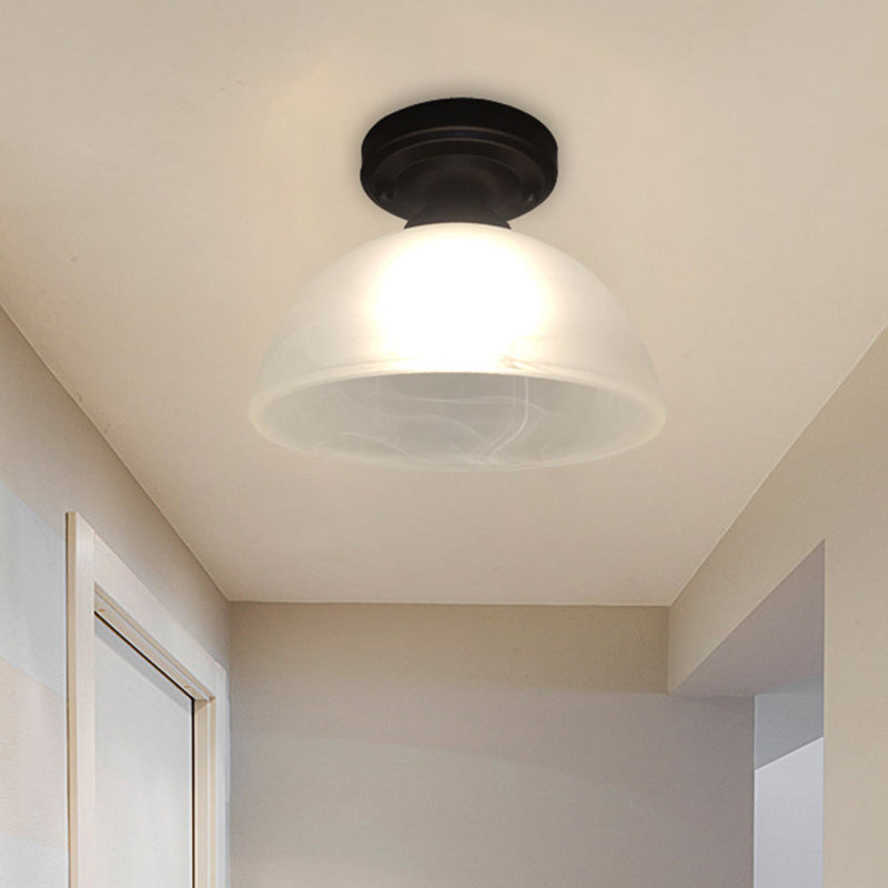 Inverted Bowl Corridor Flush Mount Traditional Frosted Glass Single Head Black Ceiling Flush