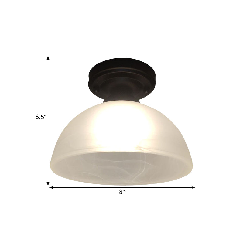 Inverted Bowl Corridor Flush Mount Traditional Frosted Glass Single Head Black Ceiling Flush