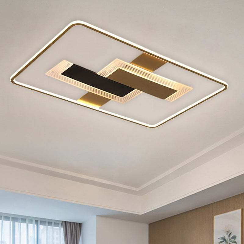 LED Drawing Room Semi Flush Minimalism Gold Ceiling Mounted Fixture with Rectangle Acrylic Shade in Warm/White/3 Color Light - Gold - Clearhalo - 'Ceiling Lights' - 'Close To Ceiling Lights' - 'Close to ceiling' - 'Flush mount' - Lighting' - 1598552