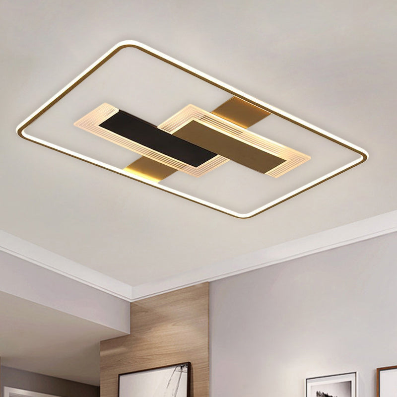 LED Drawing Room Semi Flush Minimalism Gold Ceiling Mounted Fixture with Rectangle Acrylic Shade in Warm/White/3 Color Light - Clearhalo - 'Ceiling Lights' - 'Close To Ceiling Lights' - 'Close to ceiling' - 'Flush mount' - Lighting' - 1598553
