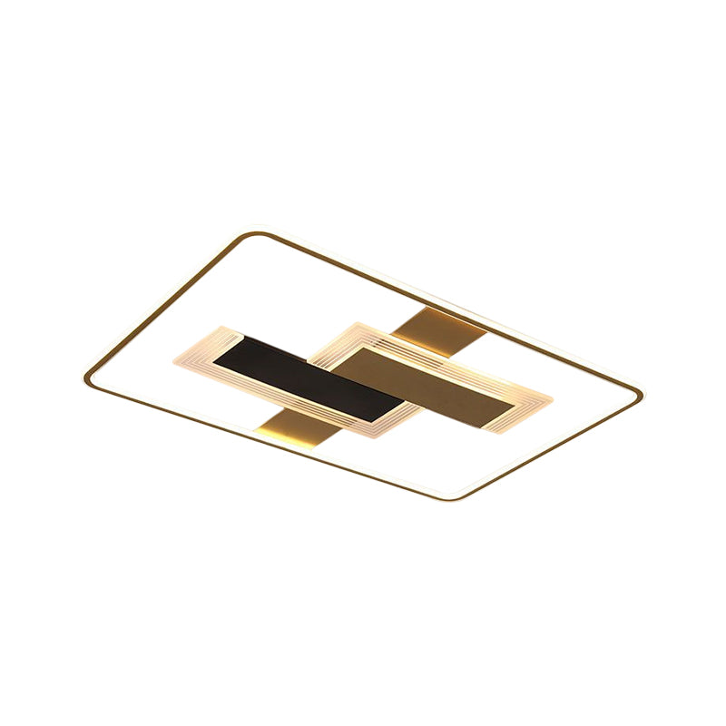 LED Drawing Room Semi Flush Minimalism Gold Ceiling Mounted Fixture with Rectangle Acrylic Shade in Warm/White/3 Color Light - Clearhalo - 'Ceiling Lights' - 'Close To Ceiling Lights' - 'Close to ceiling' - 'Flush mount' - Lighting' - 1598554