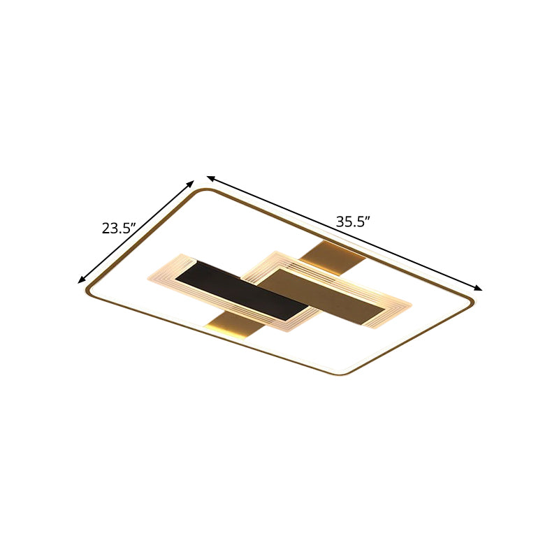 LED Drawing Room Semi Flush Minimalism Gold Ceiling Mounted Fixture with Rectangle Acrylic Shade in Warm/White/3 Color Light - Clearhalo - 'Ceiling Lights' - 'Close To Ceiling Lights' - 'Close to ceiling' - 'Flush mount' - Lighting' - 1598555