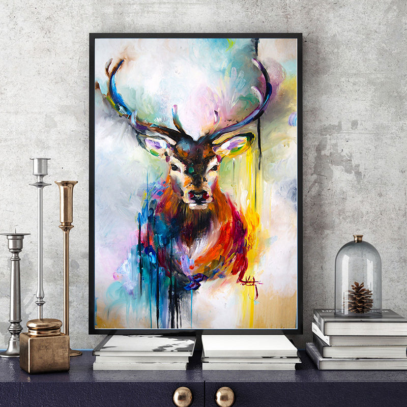 Nordic Deer Painting Wall Art Red and Blue Textured Canvas Print for Dining Room Red Clearhalo 'Art Gallery' 'Canvas Art' 'Contemporary Art Gallery' 'Modern' Arts' 1598677