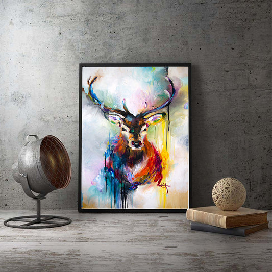Nordic Deer Painting Wall Art Red and Blue Textured Canvas Print for Dining Room Clearhalo 'Art Gallery' 'Canvas Art' 'Contemporary Art Gallery' 'Modern' Arts' 1598678