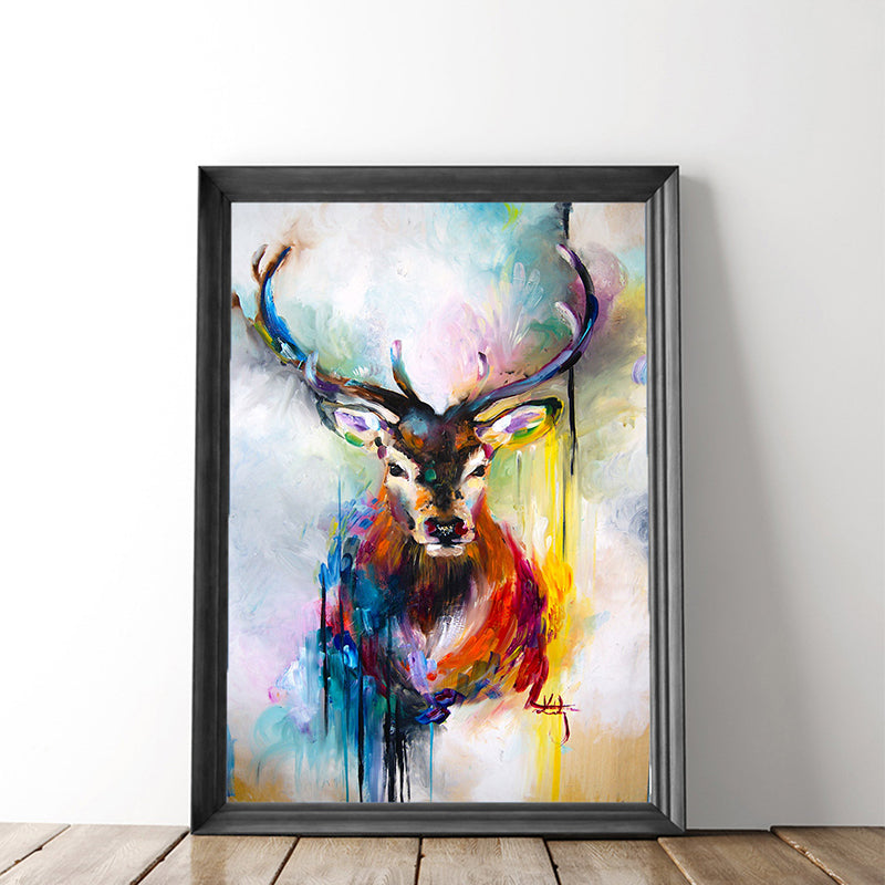 Nordic Deer Painting Wall Art Red and Blue Textured Canvas Print for Dining Room Clearhalo 'Art Gallery' 'Canvas Art' 'Contemporary Art Gallery' 'Modern' Arts' 1598679