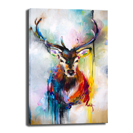 Nordic Deer Painting Wall Art Red and Blue Textured Canvas Print for Dining Room Clearhalo 'Art Gallery' 'Canvas Art' 'Contemporary Art Gallery' 'Modern' Arts' 1598680