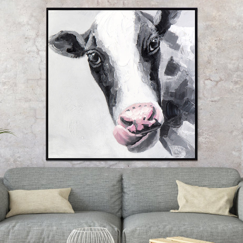 Textured Cow Painting Modern Canvas Wall Art in Black and White for Bedroom Black-White Clearhalo 'Art Gallery' 'Canvas Art' 'Contemporary Art Gallery' 'Modern' Arts' 1598685