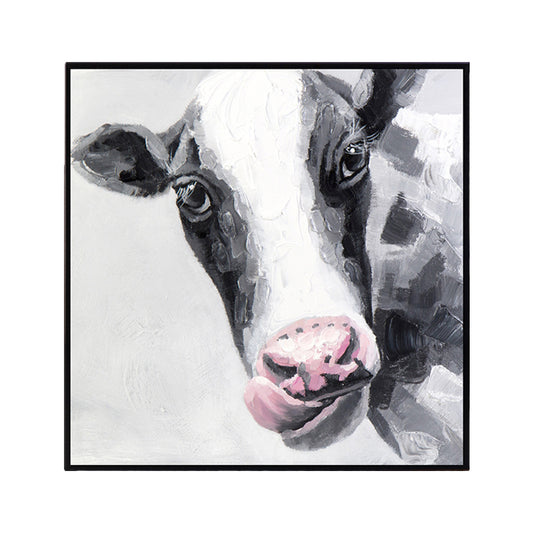 Textured Cow Painting Modern Canvas Wall Art in Black and White for Bedroom Clearhalo 'Art Gallery' 'Canvas Art' 'Contemporary Art Gallery' 'Modern' Arts' 1598688