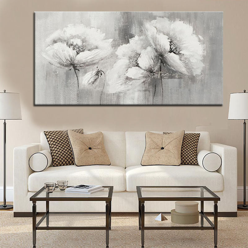 Pencil Sketch Flower Wall Art Contemporary Canvas Painting in Grey for Living Room Grey 24" x 48" Clearhalo 'Art Gallery' 'Canvas Art' 'Contemporary Art Gallery' 'Modern' Arts' 1598693