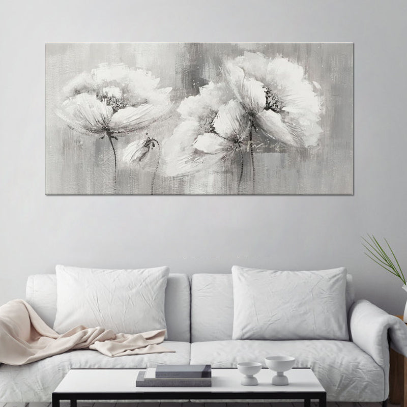 Pencil Sketch Flower Wall Art Contemporary Canvas Painting in Grey for Living Room Clearhalo 'Art Gallery' 'Canvas Art' 'Contemporary Art Gallery' 'Modern' Arts' 1598695
