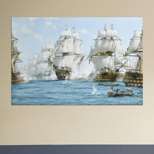 Battle with Pirates Art Print White and Blue Classical Wall Decor for Home Gallery Clearhalo 'Art Gallery' 'Canvas Art' 'Contemporary Art Gallery' 'Modern' Arts' 1598713