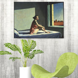 Red Edward Hopper Painting Woman on Bed Looking Out to Window Modern Textured Wall Art Clearhalo 'Art Gallery' 'Canvas Art' 'Contemporary Art Gallery' 'Modern' Arts' 1598721