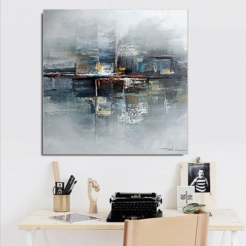 Abstract Wall Art Decor Modern Enchanting Sea Bridge Scenery Wrapped Canvas in Grey Grey 24" x 24" Clearhalo 'Art Gallery' 'Canvas Art' 'Contemporary Art Gallery' 'Modern' Arts' 1598726