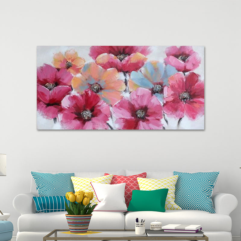 Flower Painting Canvas Art Trendy Beautiful Blossom Wall Decor in Pink for Bedroom Pink 24" x 48" Clearhalo 'Art Gallery' 'Canvas Art' 'Contemporary Art Gallery' 'Modern' Arts' 1598730