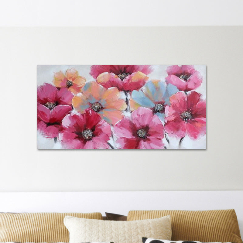 Flower Painting Canvas Art Trendy Beautiful Blossom Wall Decor in Pink for Bedroom Clearhalo 'Art Gallery' 'Canvas Art' 'Contemporary Art Gallery' 'Modern' Arts' 1598731