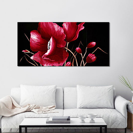 Modern Flower and Bud Painting in Red Textured Canvas Wall Art for Girls Bedroom Red 24" x 48" Clearhalo 'Art Gallery' 'Canvas Art' 'Contemporary Art Gallery' 'Modern' Arts' 1598735