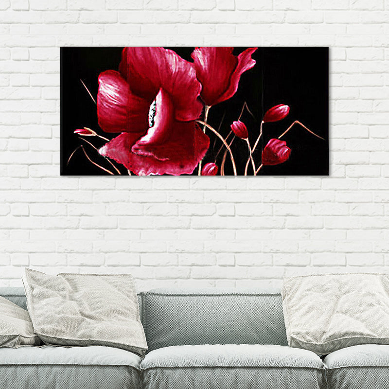 Modern Flower and Bud Painting in Red Textured Canvas Wall Art for Girls Bedroom Clearhalo 'Art Gallery' 'Canvas Art' 'Contemporary Art Gallery' 'Modern' Arts' 1598737