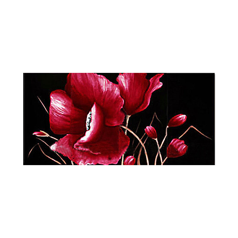 Modern Flower and Bud Painting in Red Textured Canvas Wall Art for Girls Bedroom Clearhalo 'Art Gallery' 'Canvas Art' 'Contemporary Art Gallery' 'Modern' Arts' 1598738