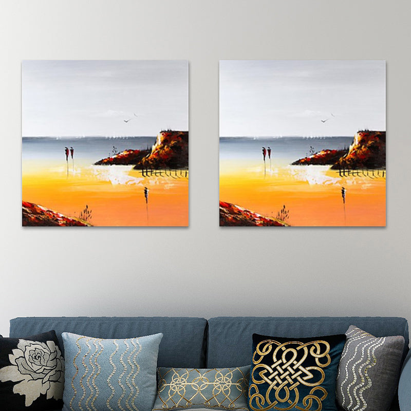 Orange Artistic Painting Walking Alongside the Beach Wall Decor for Home, Canvas-Made Clearhalo 'Art Gallery' 'Canvas Art' 'Contemporary Art Gallery' 'Modern' Arts' 1598741