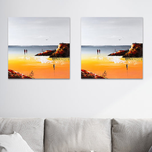 Orange Artistic Painting Walking Alongside the Beach Wall Decor for Home, Canvas-Made Clearhalo 'Art Gallery' 'Canvas Art' 'Contemporary Art Gallery' 'Modern' Arts' 1598742