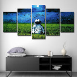 Sci-Fi Spaceman Canvas Art Green and Blue Moon Night Scenery Wall Decor, Multi-Piece Clearhalo 'Art Gallery' 'Canvas Art' 'Contemporary Art Gallery' 'Modern' Arts' 1598745