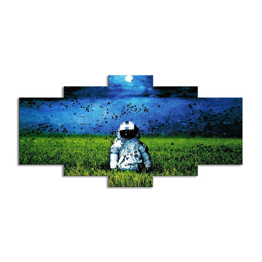 Sci-Fi Spaceman Canvas Art Green and Blue Moon Night Scenery Wall Decor, Multi-Piece Clearhalo 'Art Gallery' 'Canvas Art' 'Contemporary Art Gallery' 'Modern' Arts' 1598747