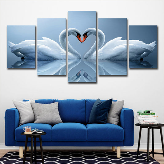 Swans in Love Canvas Art Multi-Piece Contemporary Living Room Wall Decor in Light Blue Clearhalo 'Art Gallery' 'Canvas Art' 'Contemporary Art Gallery' 'Modern' Arts' 1598752