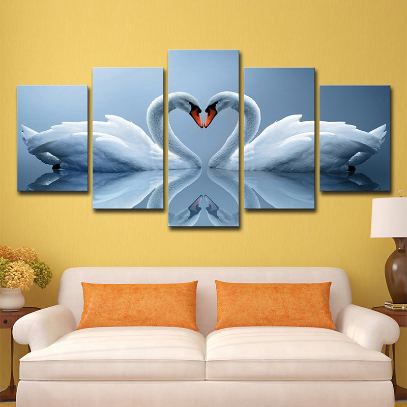 Swans in Love Canvas Art Multi-Piece Contemporary Living Room Wall Decor in Light Blue Clearhalo 'Art Gallery' 'Canvas Art' 'Contemporary Art Gallery' 'Modern' Arts' 1598753