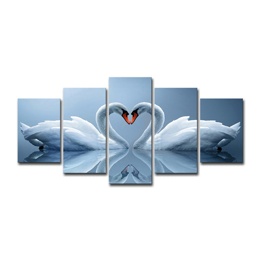 Swans in Love Canvas Art Multi-Piece Contemporary Living Room Wall Decor in Light Blue Clearhalo 'Art Gallery' 'Canvas Art' 'Contemporary Art Gallery' 'Modern' Arts' 1598754
