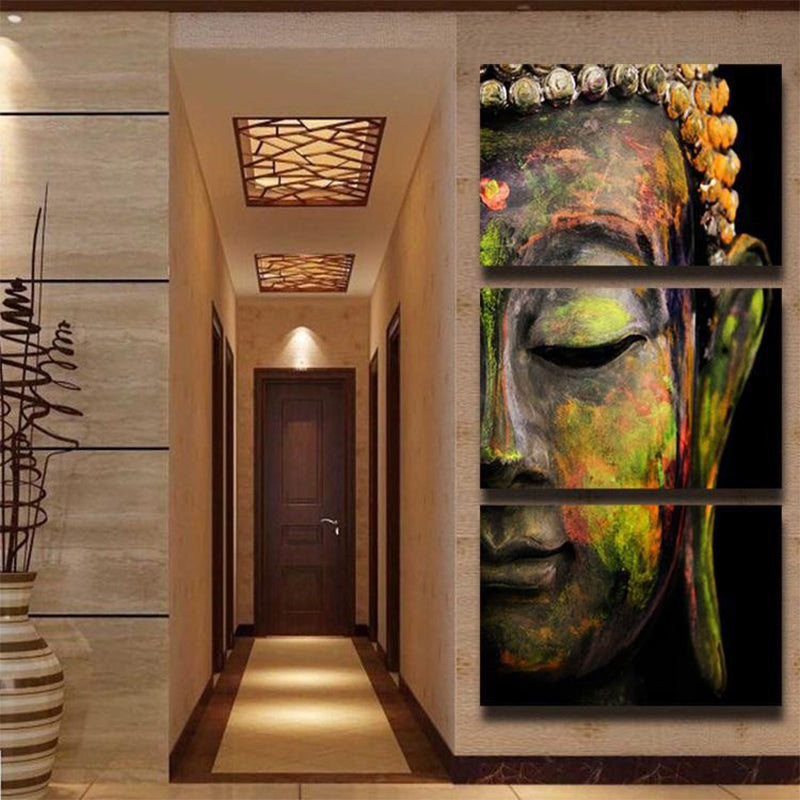 Buddha Painting Canvas Wall Art for Home Religious Wall Decor in Yellow, Multi-Piece Clearhalo 'Art Gallery' 'Canvas Art' 'Contemporary Art Gallery' 'Modern' Arts' 1598776