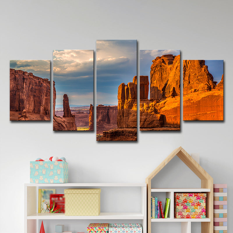 Brown Rock Park Landscape Canvas Multi-Piece Modernist Dining Room Wall Art Print Brown Clearhalo 'Art Gallery' 'Canvas Art' 'Contemporary Art Gallery' 'Modern' Arts' 1598779