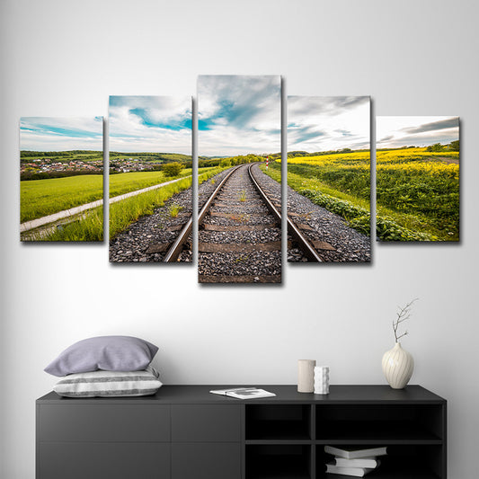 Green Railway Village Scenery Canvas Multi-Piece Wall Art for House Interior Green Clearhalo 'Art Gallery' 'Canvas Art' 'Contemporary Art Gallery' 'Modern' Arts' 1598791