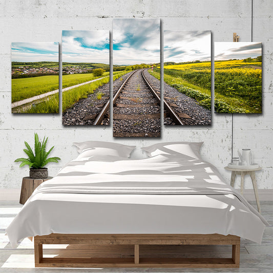 Green Railway Village Scenery Canvas Multi-Piece Wall Art for House Interior Clearhalo 'Art Gallery' 'Canvas Art' 'Contemporary Art Gallery' 'Modern' Arts' 1598793