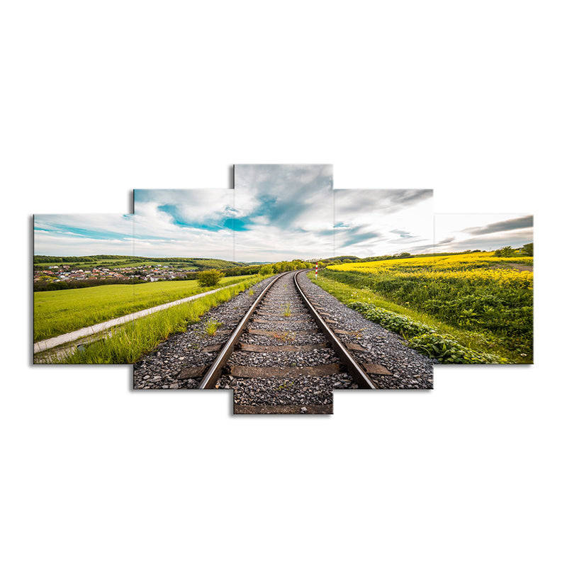 Green Railway Village Scenery Canvas Multi-Piece Wall Art for House Interior Clearhalo 'Art Gallery' 'Canvas Art' 'Contemporary Art Gallery' 'Modern' Arts' 1598794