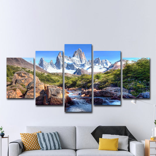 Stream from Snow Mountain Canvas Print Modern Multi-Piece Living Room Wall Art in Blue Clearhalo 'Art Gallery' 'Canvas Art' 'Contemporary Art Gallery' 'Modern' Arts' 1598800