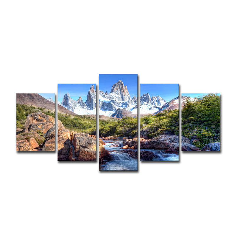 Stream from Snow Mountain Canvas Print Modern Multi-Piece Living Room Wall Art in Blue Clearhalo 'Art Gallery' 'Canvas Art' 'Contemporary Art Gallery' 'Modern' Arts' 1598801