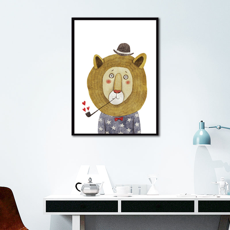 Gentleman Animal Wall Art Decor Kids Style Textured Surface Living Room Wrapped Canvas Yellow Clearhalo 'Art Gallery' 'Canvas Art' 'Kids' Arts' 1598812