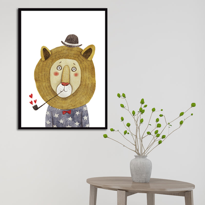 Gentleman Animal Wall Art Decor Kids Style Textured Surface Living Room Wrapped Canvas Clearhalo 'Art Gallery' 'Canvas Art' 'Kids' Arts' 1598813
