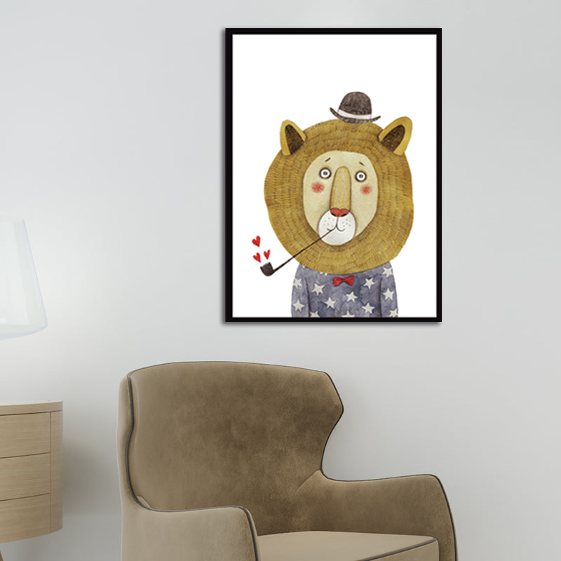 Gentleman Animal Wall Art Decor Kids Style Textured Surface Living Room Wrapped Canvas Clearhalo 'Art Gallery' 'Canvas Art' 'Kids' Arts' 1598814