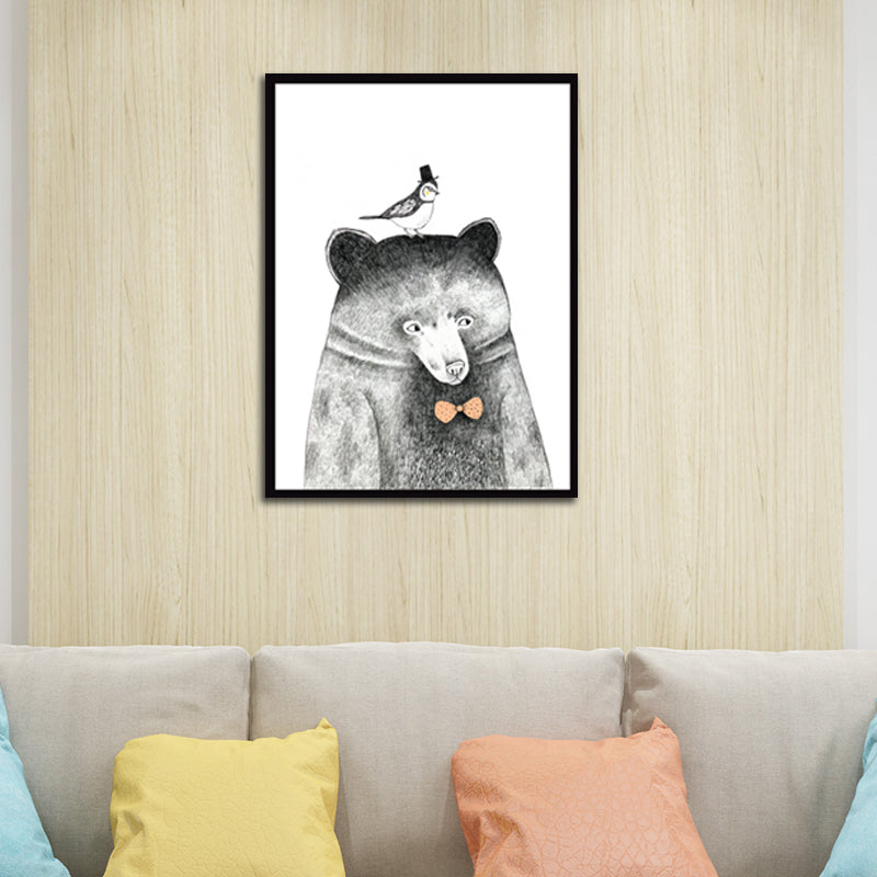 Gentleman Animal Wall Art Decor Kids Style Textured Surface Living Room Wrapped Canvas Grey Clearhalo 'Art Gallery' 'Canvas Art' 'Kids' Arts' 1598818