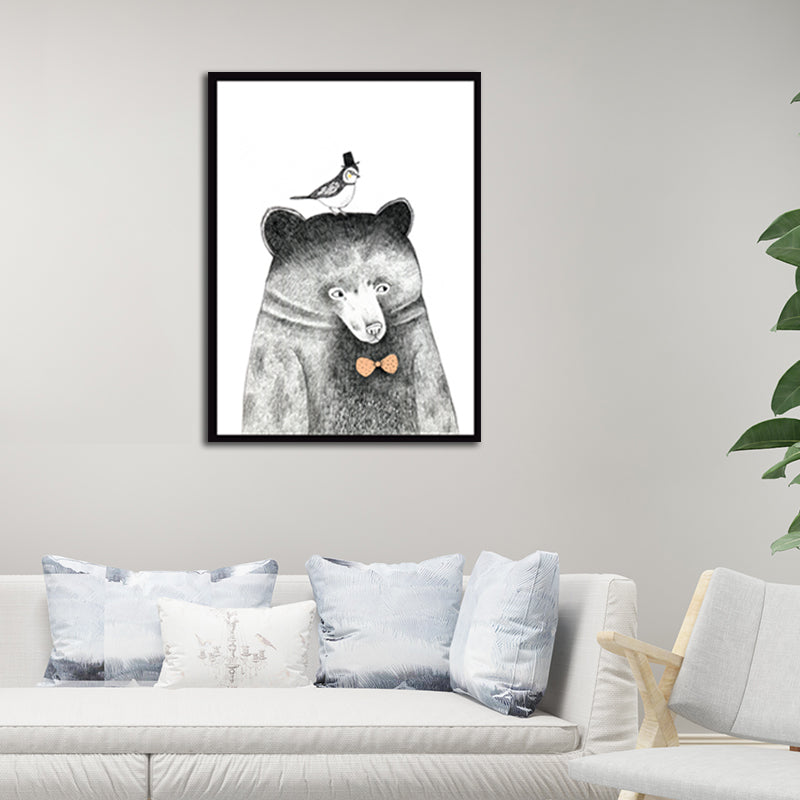 Gentleman Animal Wall Art Decor Kids Style Textured Surface Living Room Wrapped Canvas Clearhalo 'Art Gallery' 'Canvas Art' 'Kids' Arts' 1598820