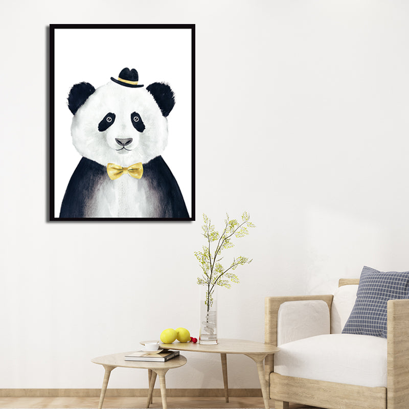 Gentleman Animal Wall Art Decor Kids Style Textured Surface Living Room Wrapped Canvas Black Clearhalo 'Art Gallery' 'Canvas Art' 'Kids' Arts' 1598824