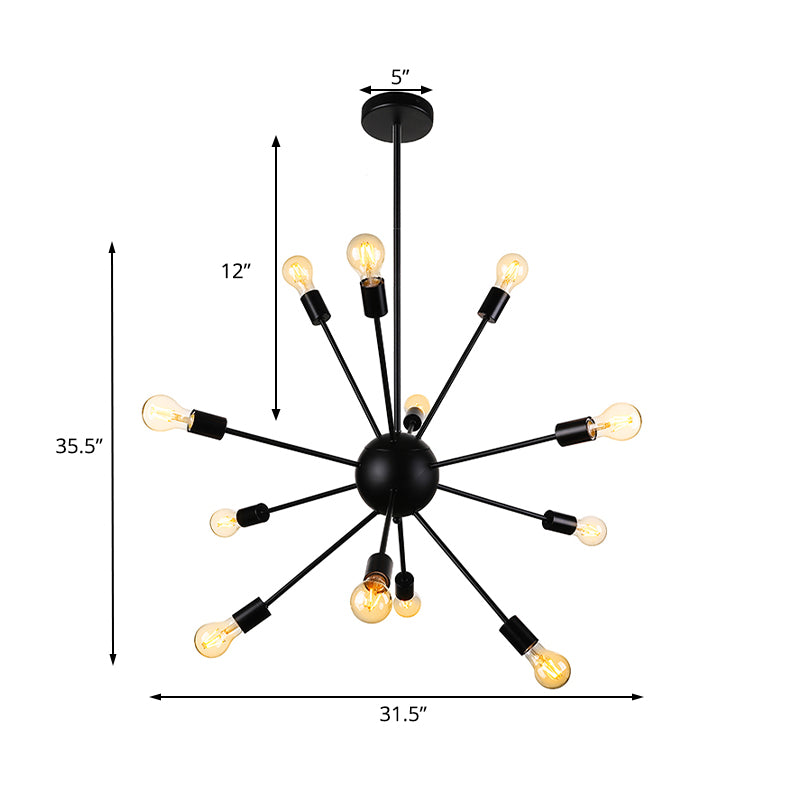 Black 9/12 Lights Chandelier Lighting Retro Industrial Metal Sputnik Pendant Lighting Fixture for Dining Room Clearhalo 'Cast Iron' 'Ceiling Lights' 'Chandeliers' 'Industrial Chandeliers' 'Industrial' 'Metal' 'Middle Century Chandeliers' 'Rustic Chandeliers' 'Tiffany' Lighting' 159883